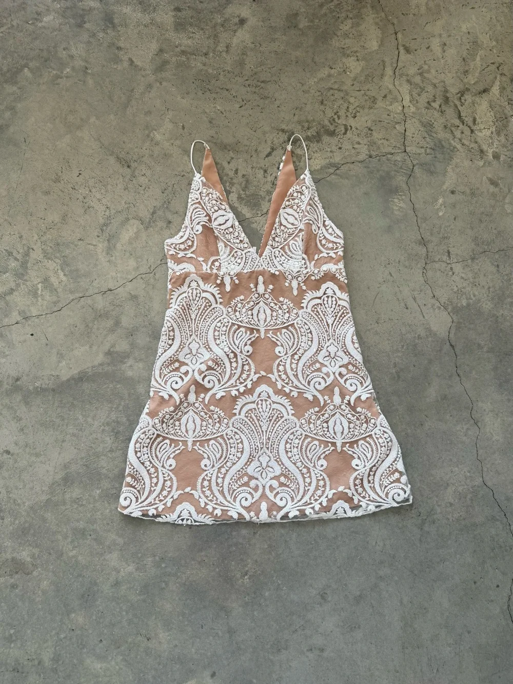 Free People White Embroidered Lace Plunge Mini Dress